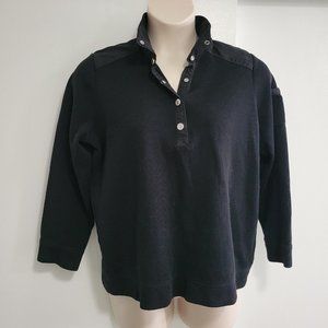 Lauren Ralph Lauren Plus Size 1X Black 100% Cotton Henley Pullover Logo‎ Sweater